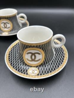 Vintage Coco Chanel Teacup Saucer Logo Gold Lettering Service For 3
