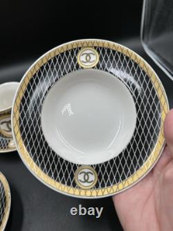 Vintage Coco Chanel Teacup Saucer Logo Gold Lettering Service For 3