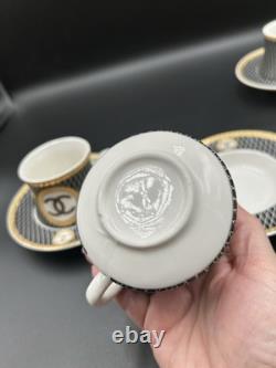 Vintage Coco Chanel Teacup Saucer Logo Gold Lettering Service For 3