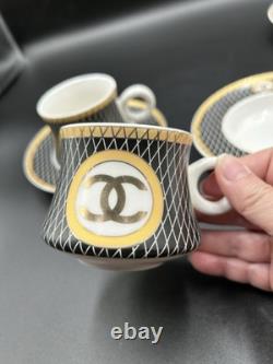 Vintage Coco Chanel Teacup Saucer Logo Gold Lettering Service For 3