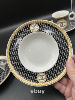 Vintage Coco Chanel Teacup Saucer Logo Gold Lettering Service For 3