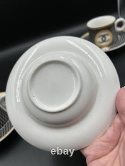 Vintage Coco Chanel Teacup Saucer Logo Gold Lettering Service For 3