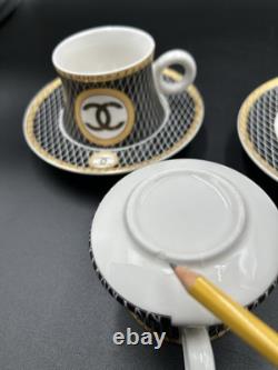 Vintage Coco Chanel Teacup Saucer Logo Gold Lettering Service For 3