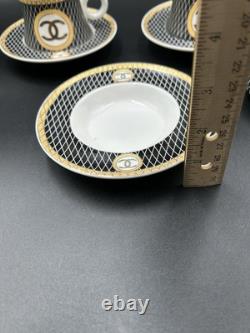 Vintage Coco Chanel Teacup Saucer Logo Gold Lettering Service For 3