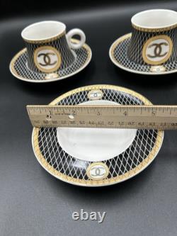 Vintage Coco Chanel Teacup Saucer Logo Gold Lettering Service For 3