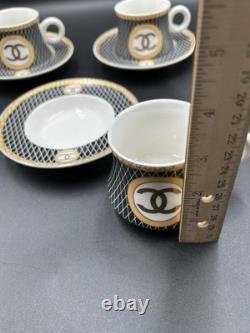 Vintage Coco Chanel Teacup Saucer Logo Gold Lettering Service For 3
