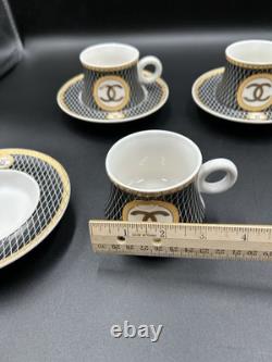 Vintage Coco Chanel Teacup Saucer Logo Gold Lettering Service For 3