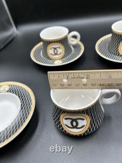 Vintage Coco Chanel Teacup Saucer Logo Gold Lettering Service For 3