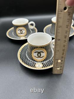 Vintage Coco Chanel Teacup Saucer Logo Gold Lettering Service For 3