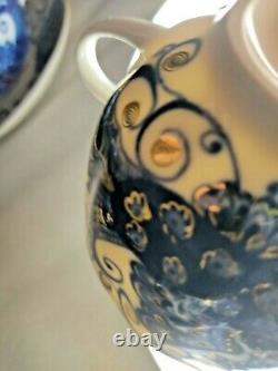 Vintage Coffee Tea Set Lomonosov 6 persons Cup & Saucer Cobalt & Gold