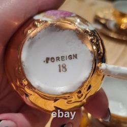 Vintage Continental Porcelain Gilt Coffee/ Tea Cups And Saucers Set Of 6 1950s+
