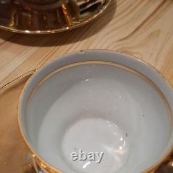 Vintage Continental Porcelain Gilt Coffee/ Tea Cups And Saucers Set Of 6 1950s+