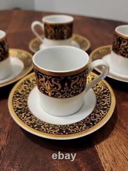 Vintage Czech Republic Porcelain & Gold Espresso Demitass Cup Saucer Set Of 4