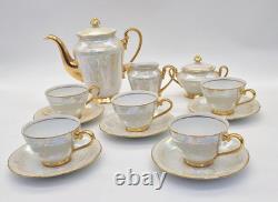 Vintage Czechoslovakian Pearlescent Lustre Gilt Coffee Set x 13 Pieces