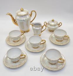 Vintage Czechoslovakian Pearlescent Lustre Gilt Coffee Set x 13 Pieces
