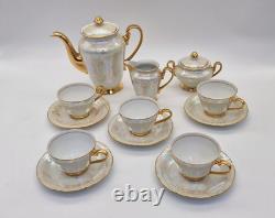Vintage Czechoslovakian Pearlescent Lustre Gilt Coffee Set x 13 Pieces