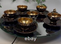 Vintage Echt Kobalt J. K. W. Gold Bavaria Demitasse Cups & Saucers- 11 pieces +lid