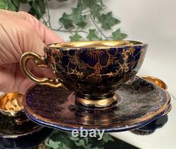 Vintage Echt Kobalt J. K. W. Gold Bavaria Demitasse Cups & Saucers- 11 pieces +lid