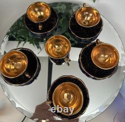 Vintage Echt Kobalt J. K. W. Gold Bavaria Demitasse Cups & Saucers- 11 pieces +lid