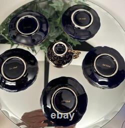 Vintage Echt Kobalt J. K. W. Gold Bavaria Demitasse Cups & Saucers- 11 pieces +lid