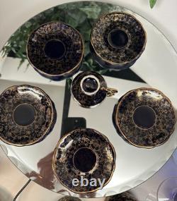 Vintage Echt Kobalt J. K. W. Gold Bavaria Demitasse Cups & Saucers- 11 pieces +lid