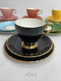 Vintage Edwardian Bone China 22 kt Gold Harlequin Trios Plus Spares bundle
