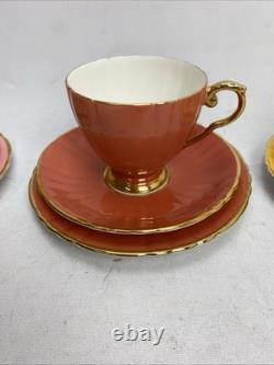 Vintage Edwardian Bone China 22 kt Gold Harlequin Trios Plus Spares bundle