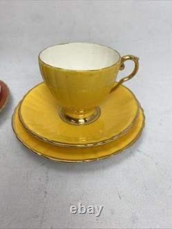 Vintage Edwardian Bone China 22 kt Gold Harlequin Trios Plus Spares bundle