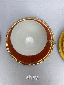 Vintage Edwardian Bone China 22 kt Gold Harlequin Trios Plus Spares bundle