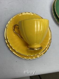 Vintage Edwardian Bone China 22 kt Gold Harlequin Trios Plus Spares bundle