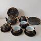 Vintage Eiho Japanese Hand Painted Coffee Tea Set Black And Gold 17 Pieces