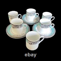 Vintage Espresso 24 CT Gold Coffee Cups Saucers 6 Sets Turquoise 3 Oz