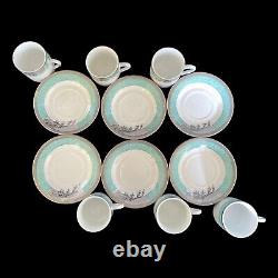 Vintage Espresso 24 CT Gold Coffee Cups Saucers 6 Sets Turquoise 3 Oz