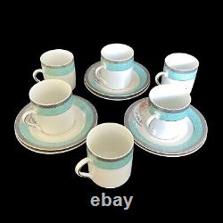 Vintage Espresso 24 CT Gold Coffee Cups Saucers 6 Sets Turquoise 3 Oz