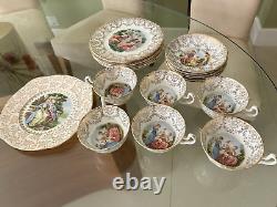 Vintage Fine Bone China Imperial 22kt Gold Tea Set Cups & Saucers Dessert plates
