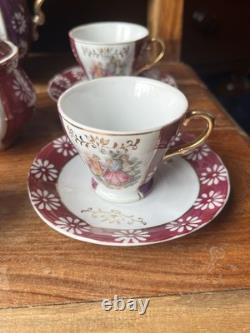 Vintage Fine China Japan Red, White & Gold Tea Set