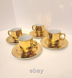 Vintage Fitz & Floyd Goldplated Porcelain 4 Cappuccino Cups/Saucers