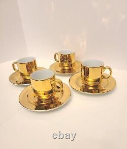 Vintage Fitz & Floyd Goldplated Porcelain 4 Cappuccino Cups/Saucers
