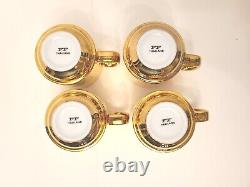 Vintage Fitz & Floyd Goldplated Porcelain 4 Cappuccino Cups/Saucers