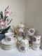 Vintage Floral Gold Ceramic Tea Set 6 Cups & Saucers Teapot & Sugar Pot