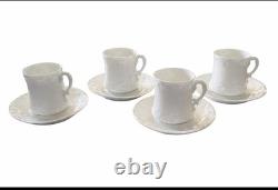 Vintage German Porcelain Demitasse Espresso Cups & Saucers Rococo Embossed Set 4
