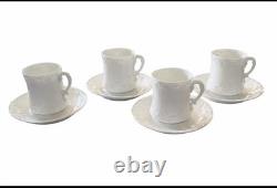 Vintage German Porcelain Demitasse Espresso Cups & Saucers Rococo Embossed Set 4