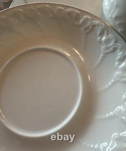 Vintage German Porcelain Demitasse Espresso Cups & Saucers Rococo Embossed Set 4