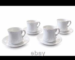 Vintage German Porcelain Demitasse Espresso Cups & Saucers Rococo Embossed Set 4