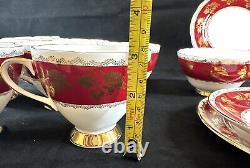 Vintage Gladstone Red Burgundy & Gold Tea Coffee Cup Set For 7 Creamer Sugar