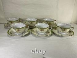 Vintage Gold Coast China Medina Pattern Footed Cups Saucers Set of 6 Green Gold