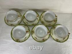 Vintage Gold Coast China Medina Pattern Footed Cups Saucers Set of 6 Green Gold