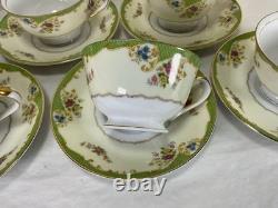 Vintage Gold Coast China Medina Pattern Footed Cups Saucers Set of 6 Green Gold