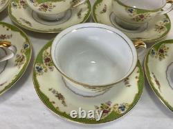 Vintage Gold Coast China Medina Pattern Footed Cups Saucers Set of 6 Green Gold