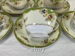 Vintage Gold Coast China Medina Pattern Footed Cups Saucers Set of 6 Green Gold